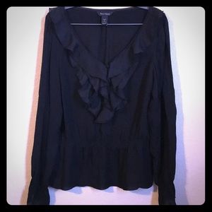 Black Cinched Waist, Peasant Sleeve, Blouse